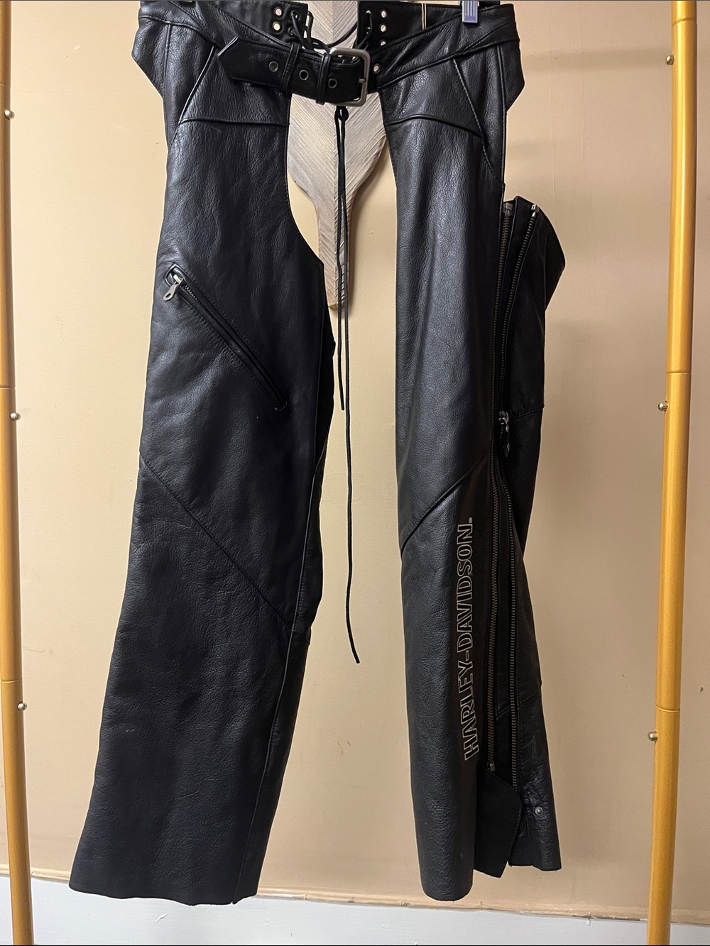 Harley-Davidson Black Leather Chaps with Zipper Panels